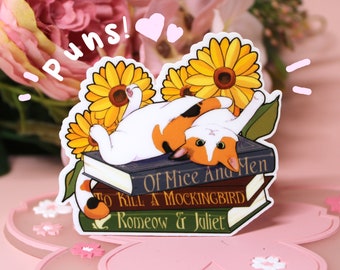 Calico cat with Book puns and flowers - Sticker Set