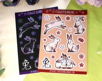 Waterproof Flower Bunny Sticker Sheet with Flowers