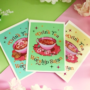 Ensemble de cartes postales sataniques Tea Party ou mini impression d'art