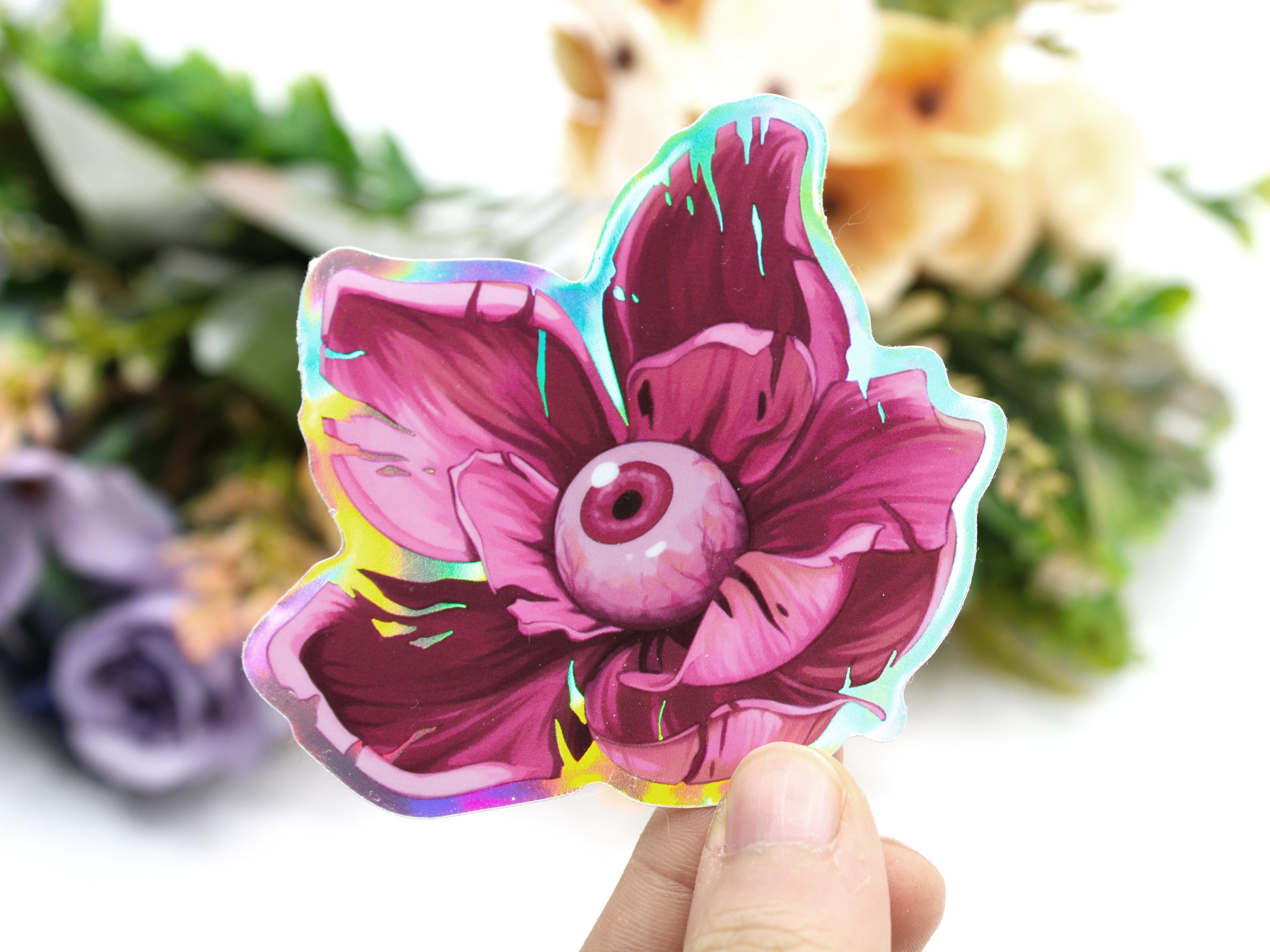 Eyeball Magnolia: Creepy Floral Sticker, Waterproof, Matte or