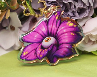 Orchids with Eyes or Teeth Acrylic Charm, Purple or Blue