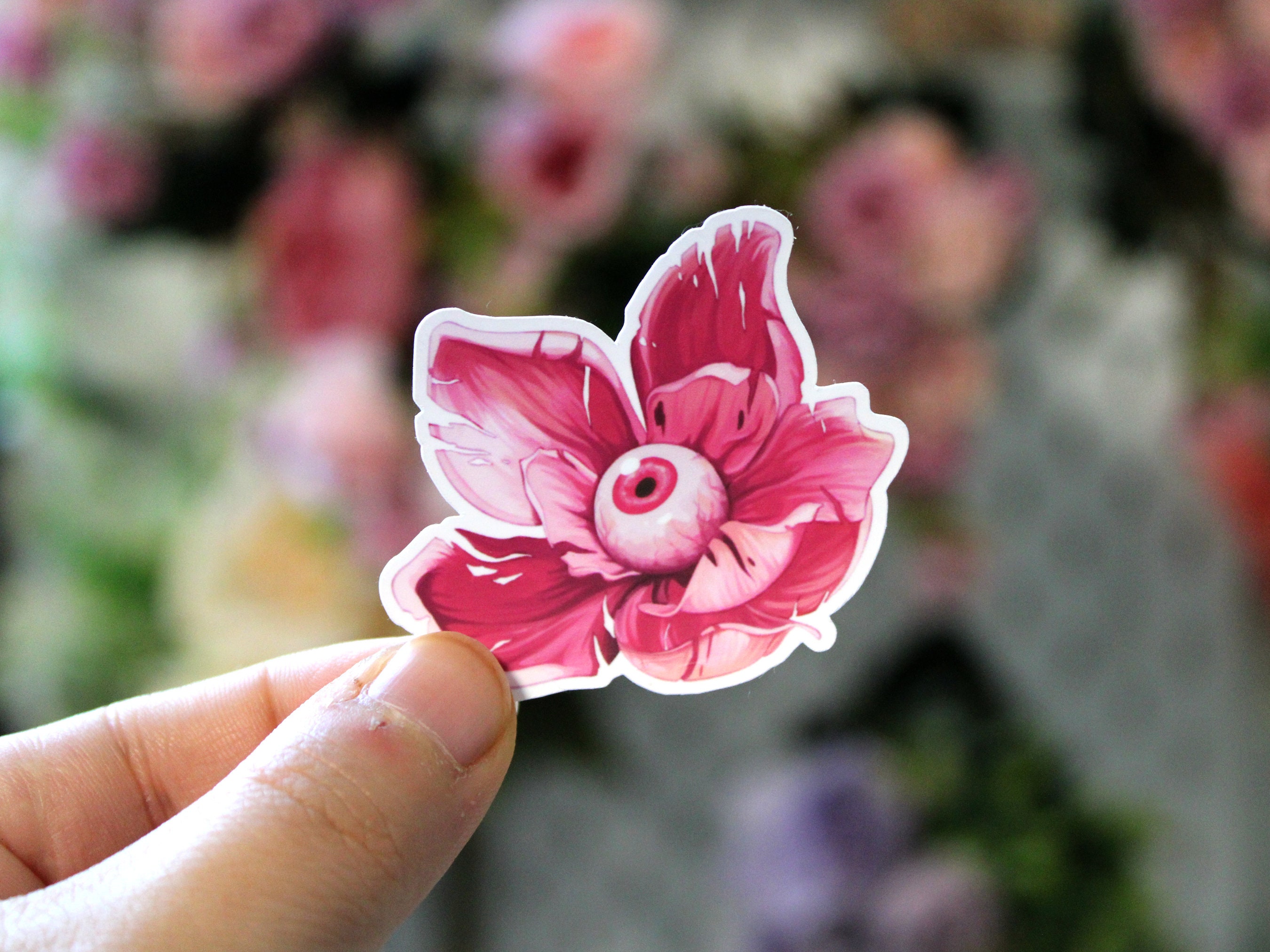 Eyeball Magnolia: Creepy Floral Sticker, Waterproof, Matte or