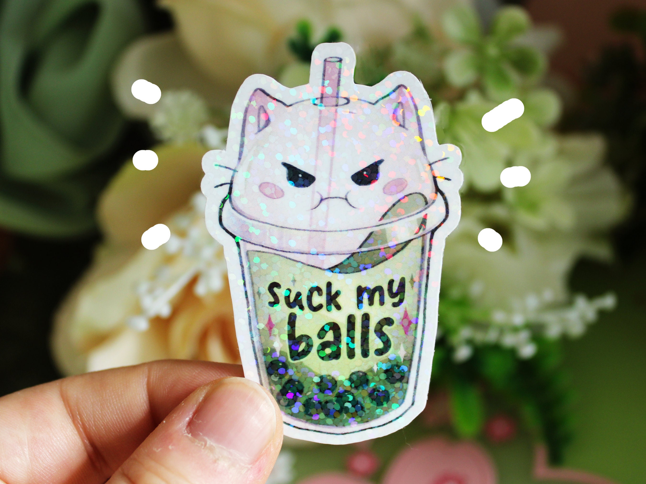 Rude Boba Pun Glitter Sticker