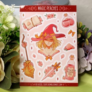 Peachy Witch - Foglio di adesivi o adesivi olografici fustellati