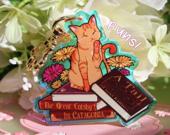 Orange Cat with Book Puns Charm