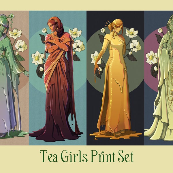 Tea Girl Art Prints - my interpretation of various teas as beautiful elegant liquid girl characters