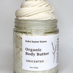 Organic Body Butter Rich Moisturizer For Soft Glowing Skin Vegan Cruelty Free Natural Whipped Body Butter Thick Lotion image 2