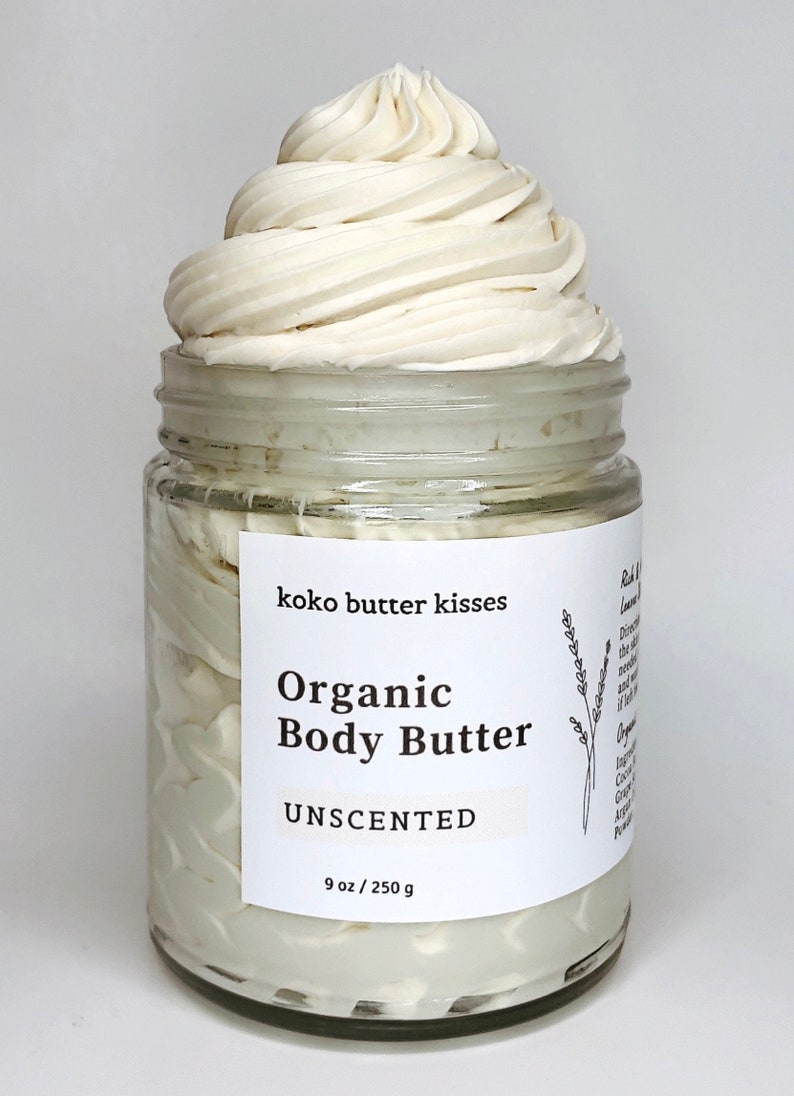 Organic Body Butter Rich Moisturizer For Soft Glowing Skin Vegan Cruelty Free Natural Whipped Body Butter Thick Lotion image 2