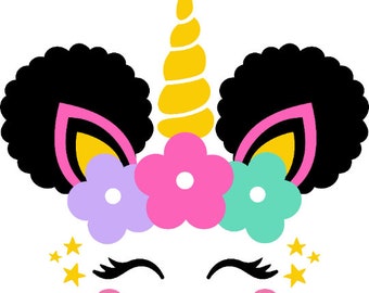 Afro Unicorn Svg, Unicorn Puff Svg Png Dxf, Unicorn
