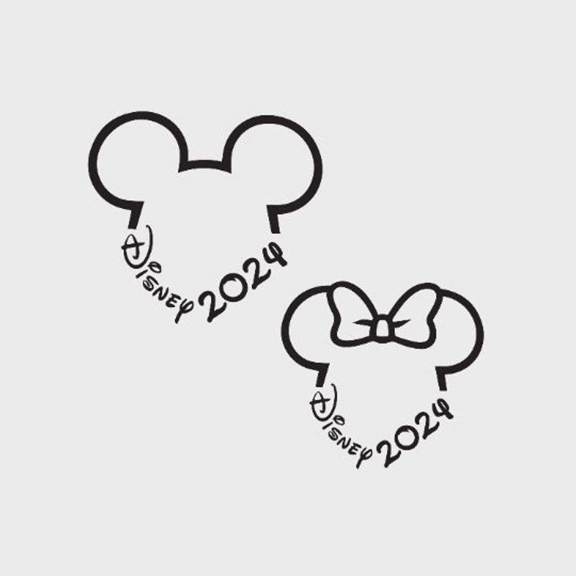 2024, Mickey Minnie Mouse, Ears Bow, Outline, Travel, Trip, Vacation