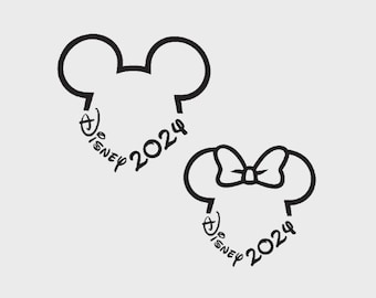 2024, Mickey Minnie Mouse, Ears Bow, Outline, Travel, Trip, Vacation, Svg Png Dxf Formats, Cut, Cricut, Silhouette, Instant Download