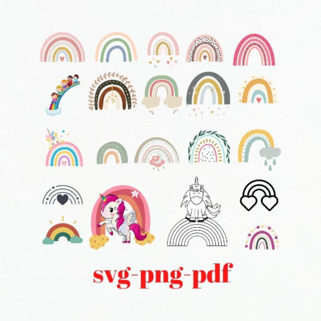 Boho Rainbow Svg Bundle, Cute Rainbow Svg, Boho Rainbow Clipart ...