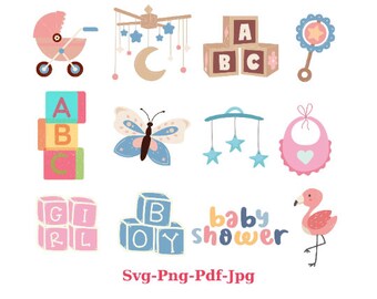 Baby Shower Svg Bundle, Baby Svg, Its a Girl, Baby Onesie Svg, Baby Feet Svg, Baby Bottle, Baby Shower Svg, Cut Files For Cricut, Silhouette
