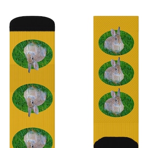 Bunny Socks, Green Grass, Yellow, Women&#39;s Socks, Men&#39;s Socks, Colorful Socks, Gift for Women, Gift for Men