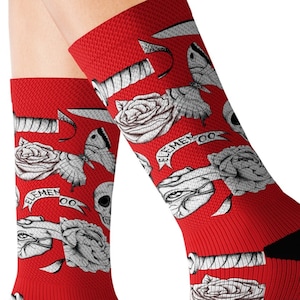Skull, Rose, and Eye Socks, Gothic Socks, Day of the Dead Socks, Halloween Socks, Men&#39;s Socks, Women&#39;s Socks, Unisex Socks