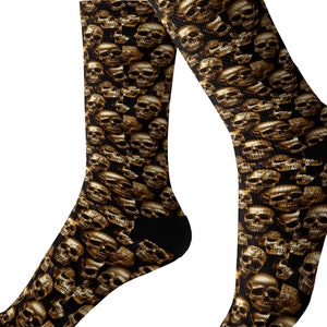 Gold Skull Socks, Gothic Gift, Black Skull Socks, Gothic Socks, Skull Pattern, Biker Socks, Skull Gift, Halloween Socks, Gothic Gift Socks