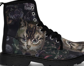 Cat Women's Canvas Boots, Women's Boots, Cat Boots, Kitten Boots, Kitten Canvas Shoes