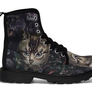 Cat Women's Canvas Boots, Women's Boots, Cat Boots, Kitten Boots, Kitten Canvas Shoes