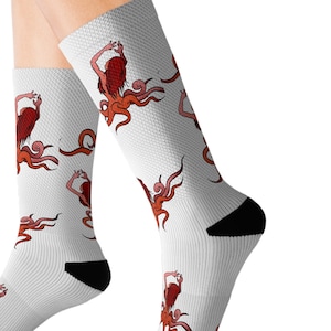 Octopus Red Socks, Women Octopus, Women&#39;s Socks, Men&#39;s Socks, Colorful Socks, Gift for Women, Gift for Men