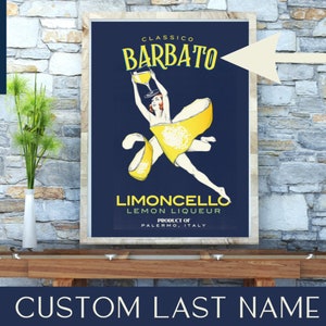 Classico CUSTOM NAME Limoncello Italian Vintage Premium Poster Personalized Art Last Name Bar Cart Living Room Kitchen Decor Lemon Italy