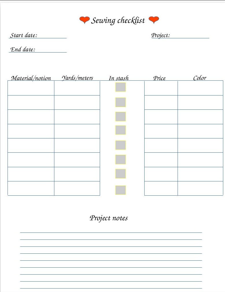 Sewing Checklist Pdf, Sewing List, Prep List, Sewing Prep Tool, Digital ...