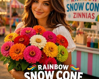 Zinnia Seeds Mix, Snow Cone Multi Color Flowers.