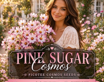 Pink Sugar Cosmos Seeds, Picotee Cosmos, White and Pink Cut Flower Annual Seed.