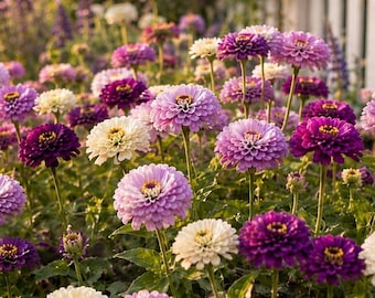 Blueberries and Cream Zinnia Seeds, Purple White Zinnia Blooms, Cottage Garden Cut Flowers