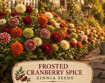 Deep Red, Cream, Green, Yellow & Orange Zinnias | Frosted Cranberry Mix with Ice Queen Bicolor