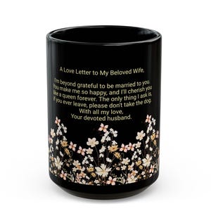 Custom Black Coffee Mug, Romantic Gift for Wife, Unique Anniversary Present, Sweetheart Appreciation Cup, Personalized Love Message