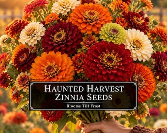 Haunted Harvest Zinnia Seeds | Custom Autumn Flower Blend | Orange Red Cream Green Zinnias | 60+ Seeds