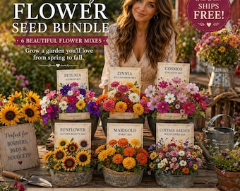 Wild Cottage Flower Seed Collection | 6 Flower Mixes, Petunia, Cosmo, Wildflowers, Zinnia, Marigold/Sunflowers.