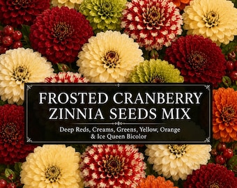 Frosted Cranberry Zinnia Seeds Mix | Deep Reds, Creams, Greens, Yellow, Orange & Ice Queen Bicolor