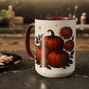 Autumn Pumpkin Floral Mug, Cozy Fall Coffee Cup, Perfect Gift for Halloween, Thanksgiving, Seasonal Decor, Cute Kitchen Accessory