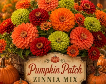 Pumpkin Patch Zinnia Seeds Mix | Orange Coral Green & Red Zinnias | Fall Cut Flower Garden | Blooms Till Frost
