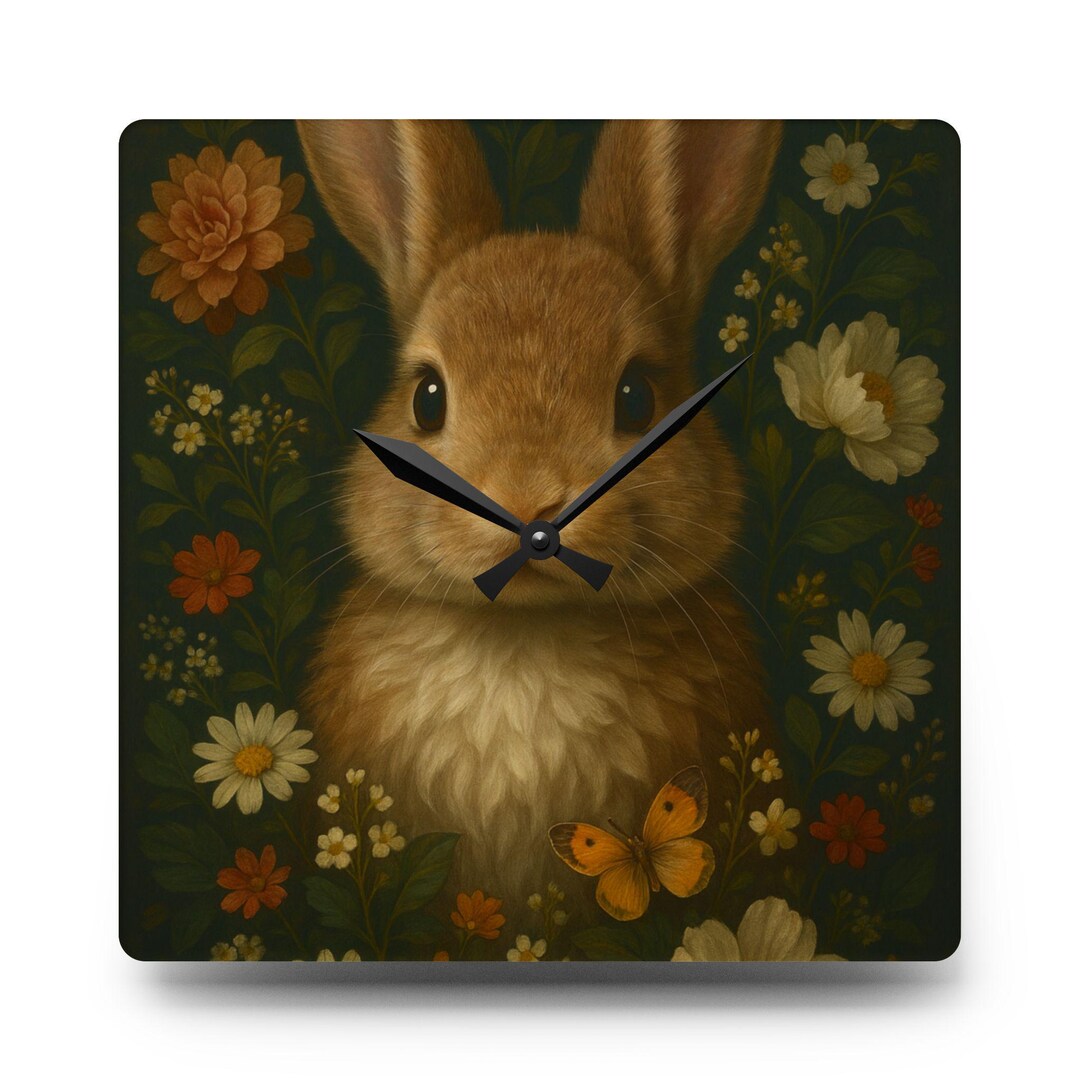 Woodland Bunny Portrait Wall Clock, Vintage Floral Rabbit, Butterfly ...