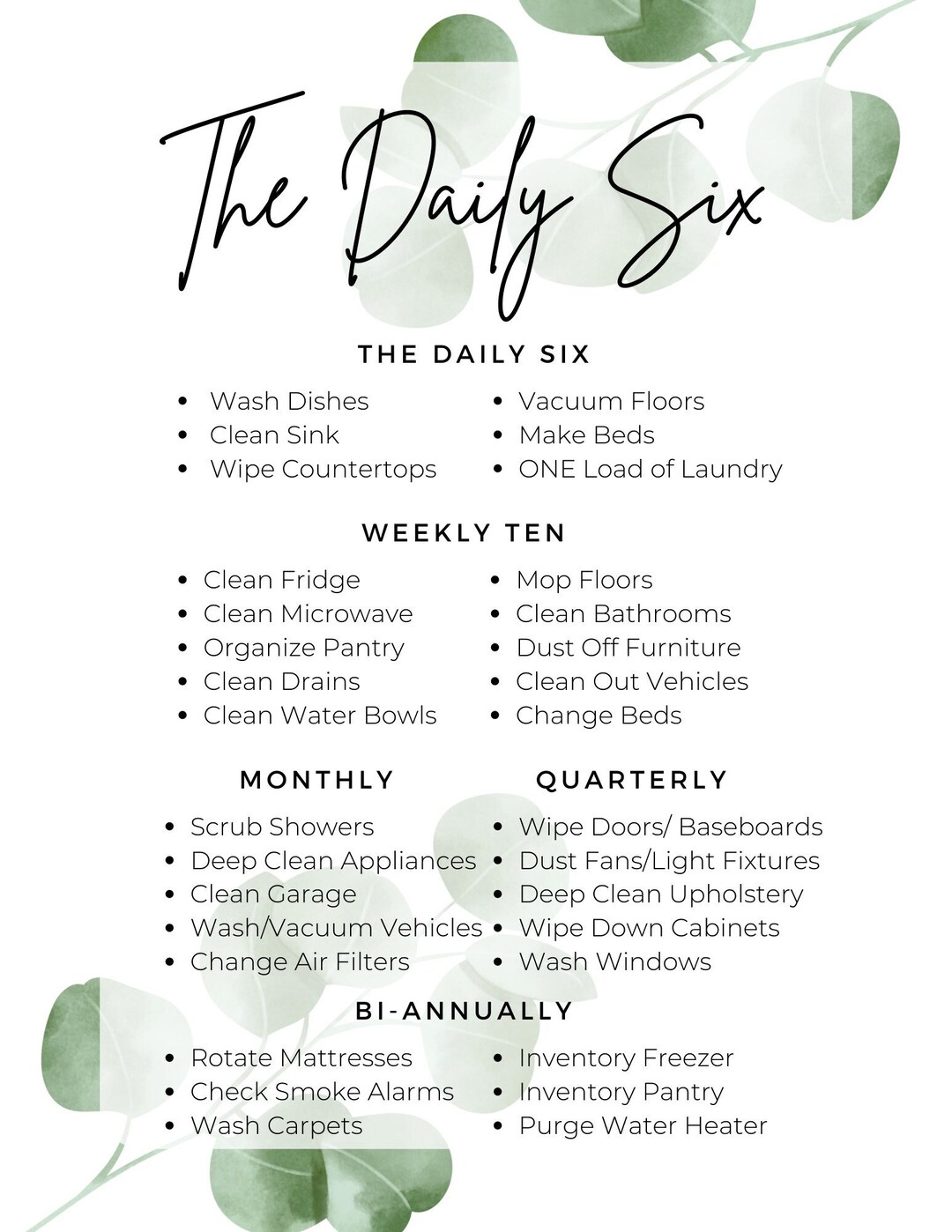 The Daily Six Chore Chart - Etsy