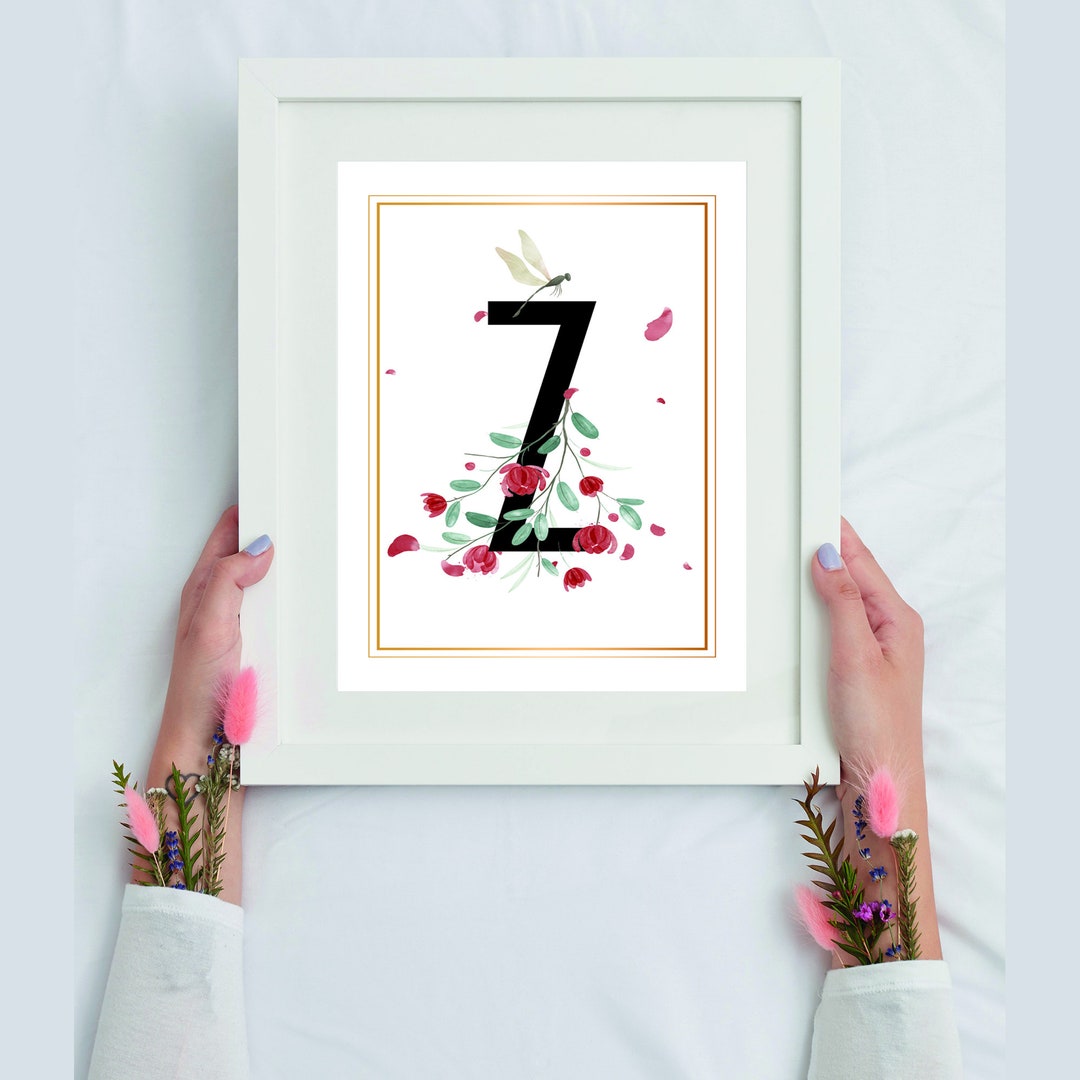 Floral Printable Letter Z Wall Art Initial Letter Sign Etsy