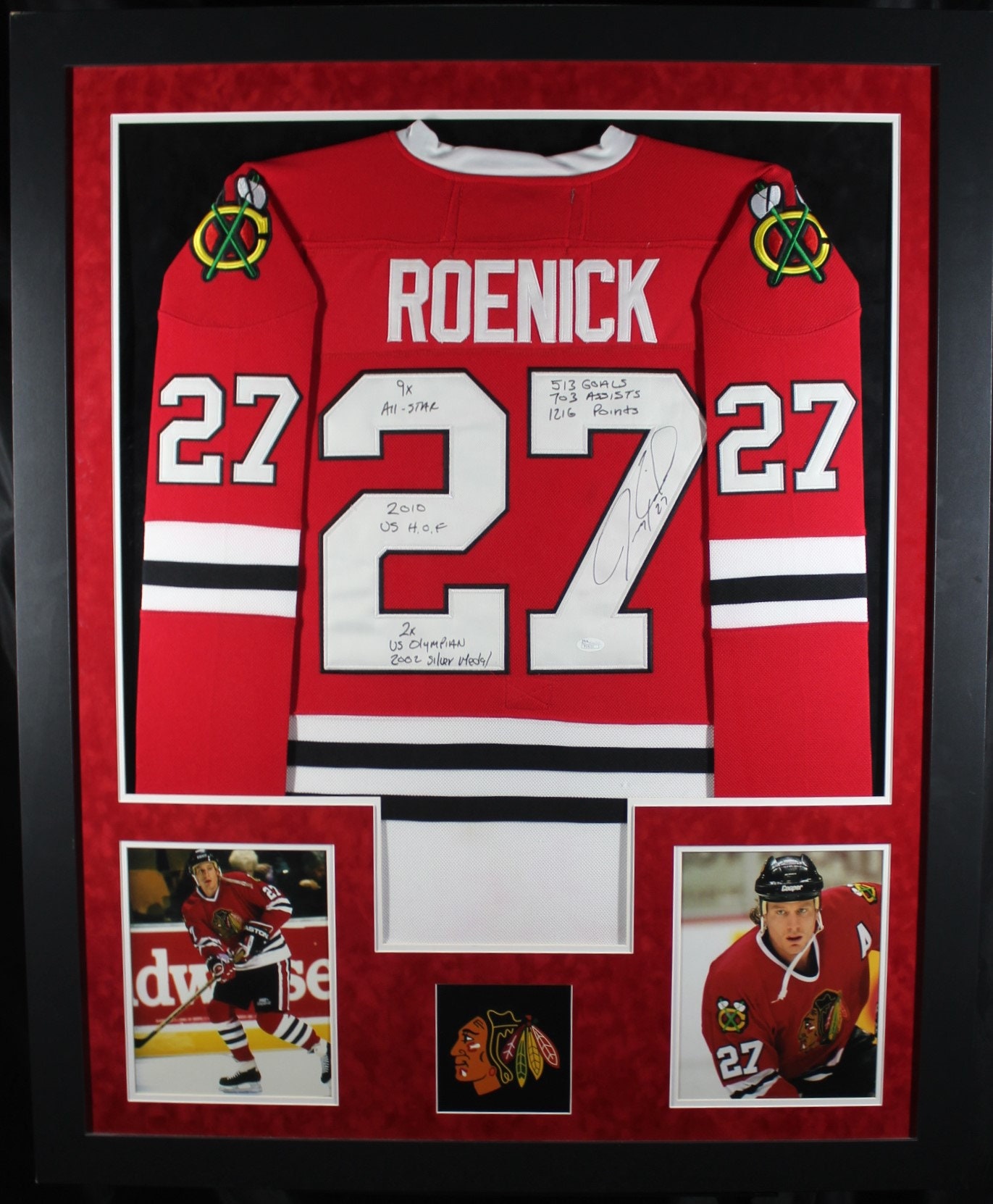 PATRICK SHARP AUTOGRAPHED BLACKHAWKS JERSEY JSA COA FRAMED