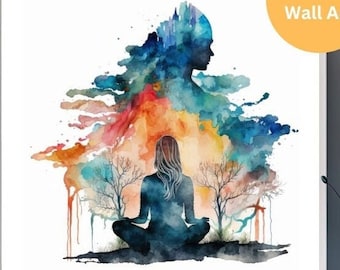 Watercolor Meditation Print: Yoga Room Wall Decor (Digital Download)