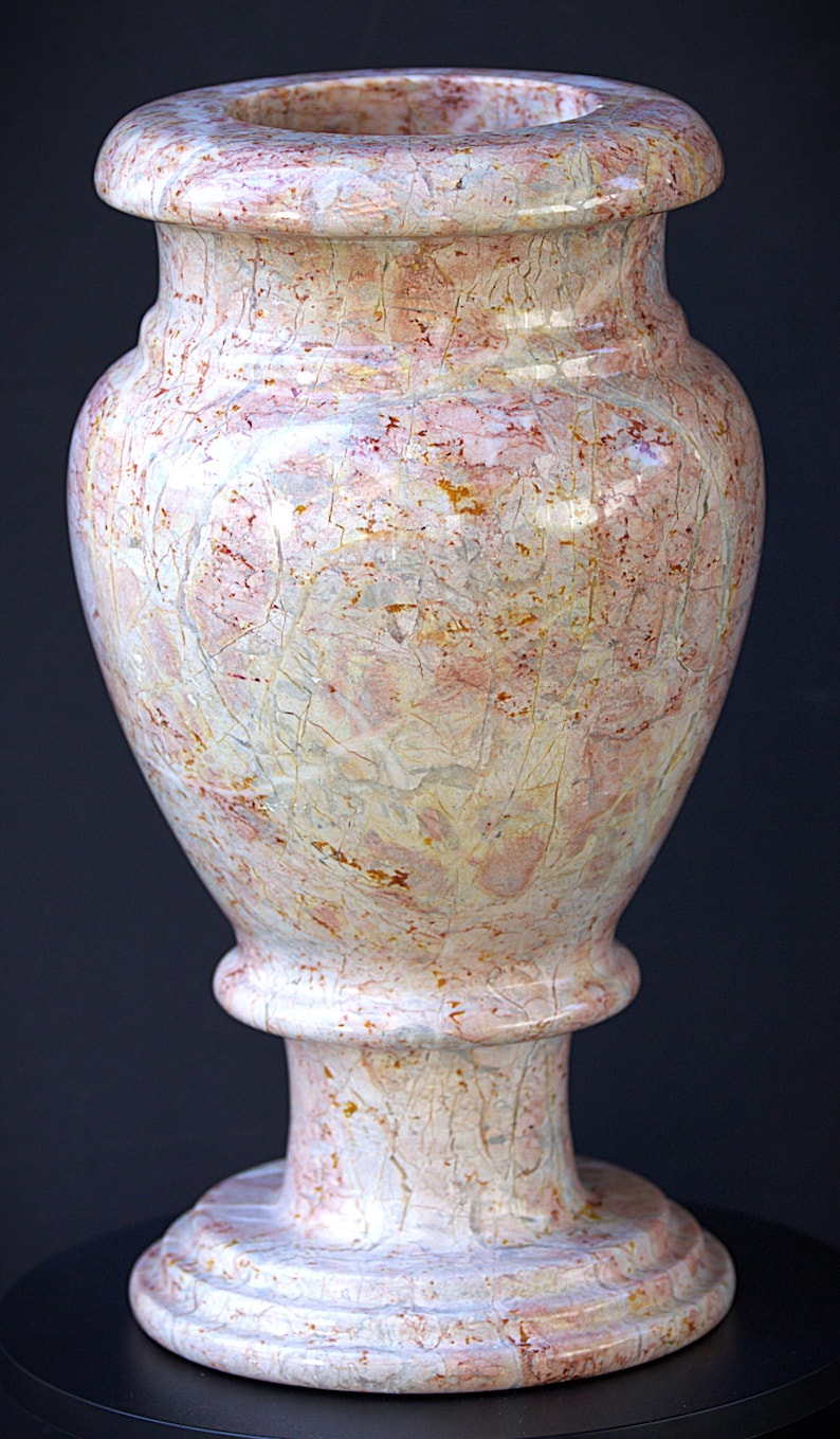 Large Vintage Pink Marble Vase – Heavy Stone Home Decor, Mid Century Modern Marble Vessel, Retro Mantel Vase, Elegant Sculptural Table Decor