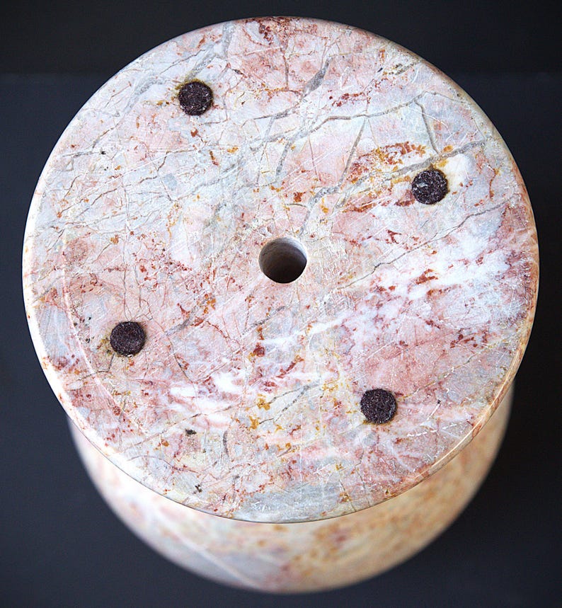 Large Vintage Pink Marble Vase – Heavy Stone Home Decor, Mid Century Modern Marble Vessel, Retro Mantel Vase, Elegant Sculptural Table Decor
