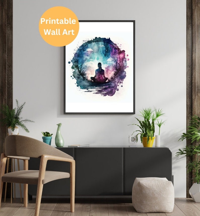 Meditation Wall Art Printable Watercolor Yoga Meditation Wall Art