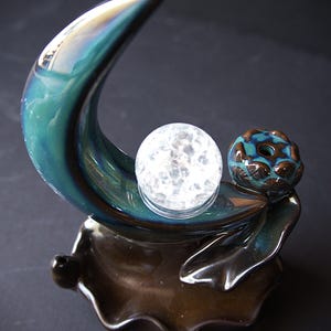 Crescent Moon Backflow Incense Burner: Ceramic Crackled Glass Sphere