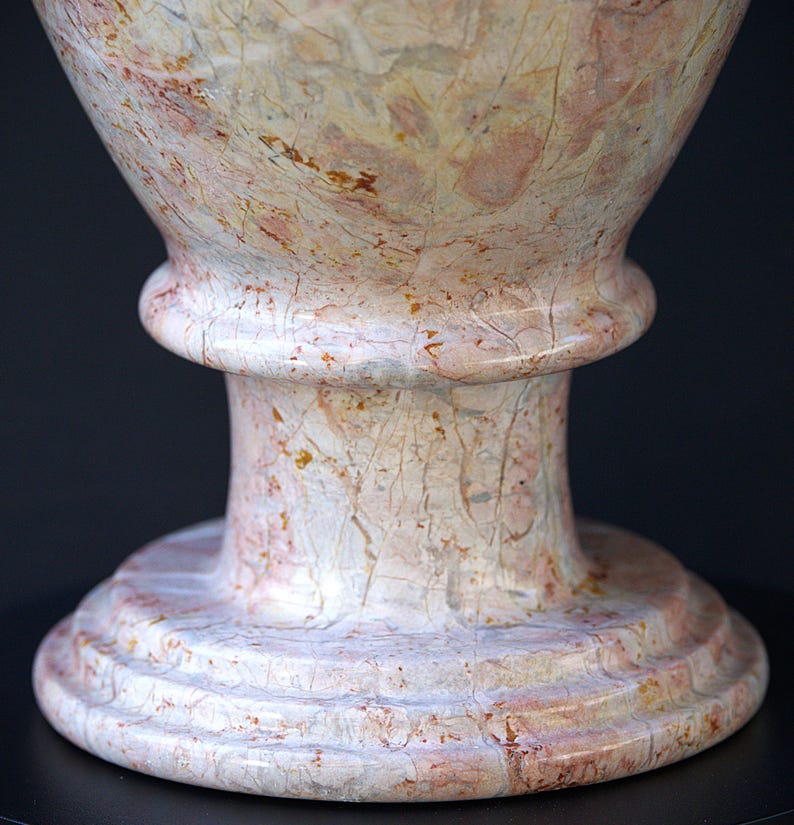Large Vintage Pink Marble Vase – Heavy Stone Home Decor, Mid Century Modern Marble Vessel, Retro Mantel Vase, Elegant Sculptural Table Decor
