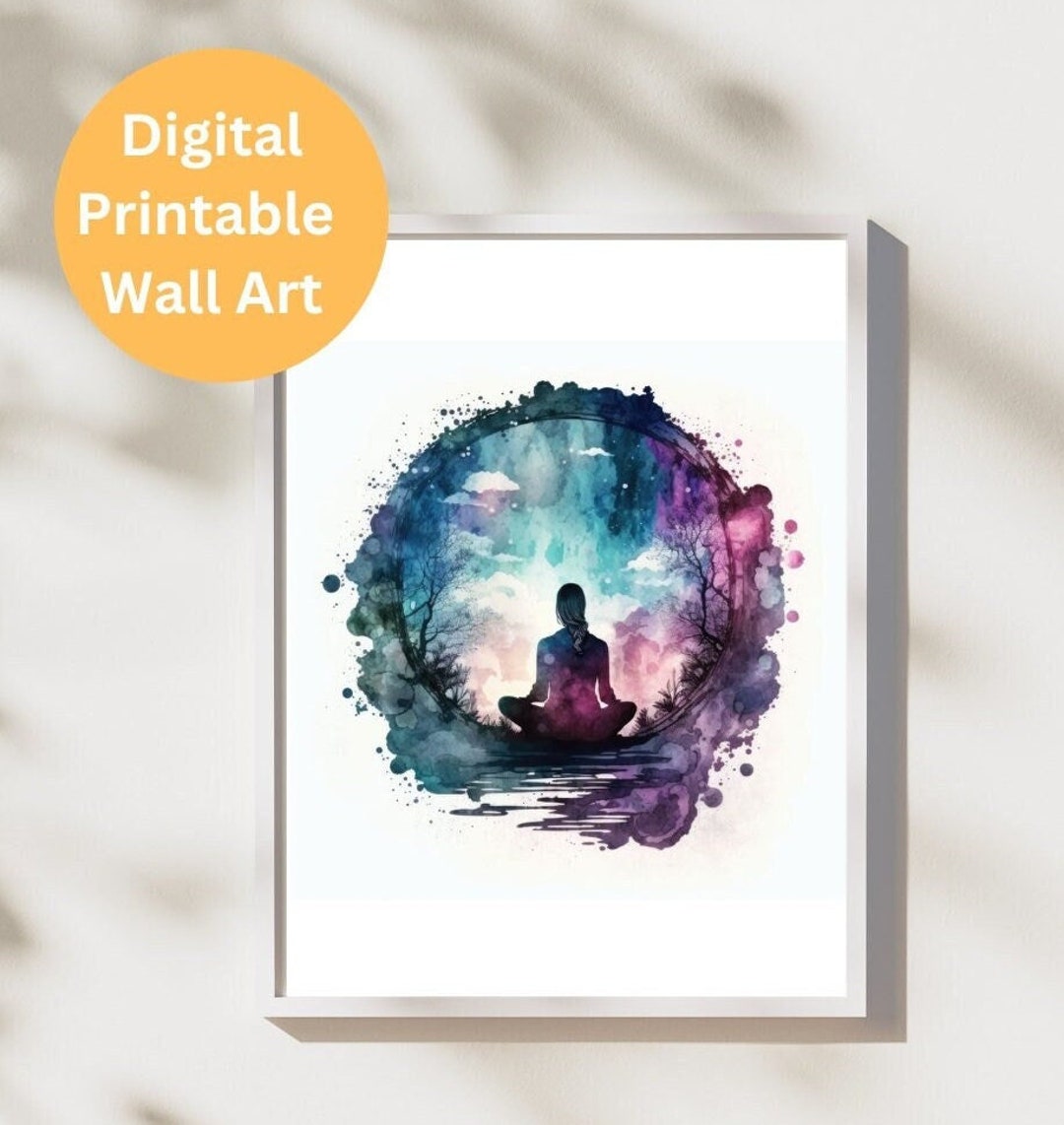 Meditation Wall Art Printable Watercolor Yoga Meditation Wall Art