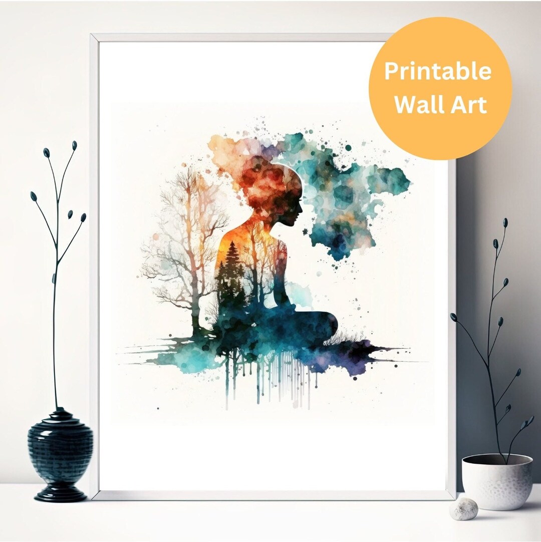 Meditation Wall Art Printable Watercolor Yoga Meditation Wall Art