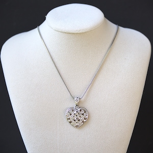 Vintage Sterling Silver Heart Necklace: Dainty Cubic Zirconia Pendant
