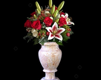 Grand vase en marbre rose : décoration d'intérieur en pierre moderne vintage Mid-Century