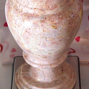 Large Vintage Pink Marble Vase – Heavy Stone Home Decor, Mid Century Modern Marble Vessel, Retro Mantel Vase, Elegant Sculptural Table Decor